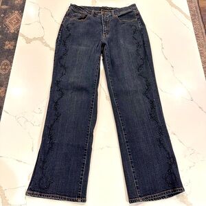 Vtg 80s Venezia Womens High Rise Jeans Embroidered Black Beaded Sz 14 Bootcut